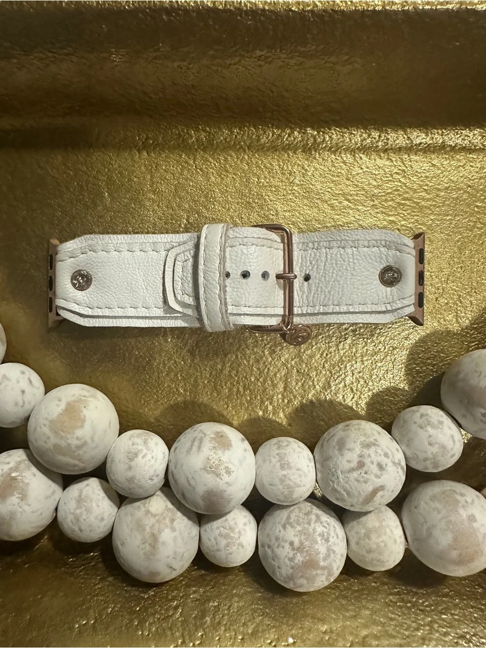 White Leather Apple Watch band with Rose Gold Buckle
